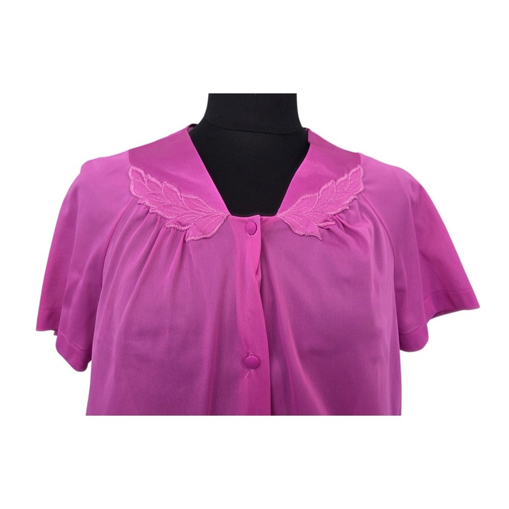 Vintage Vassarette Fushsia Nylon Pajamas Set Retro Nightgown Top Pants Size M